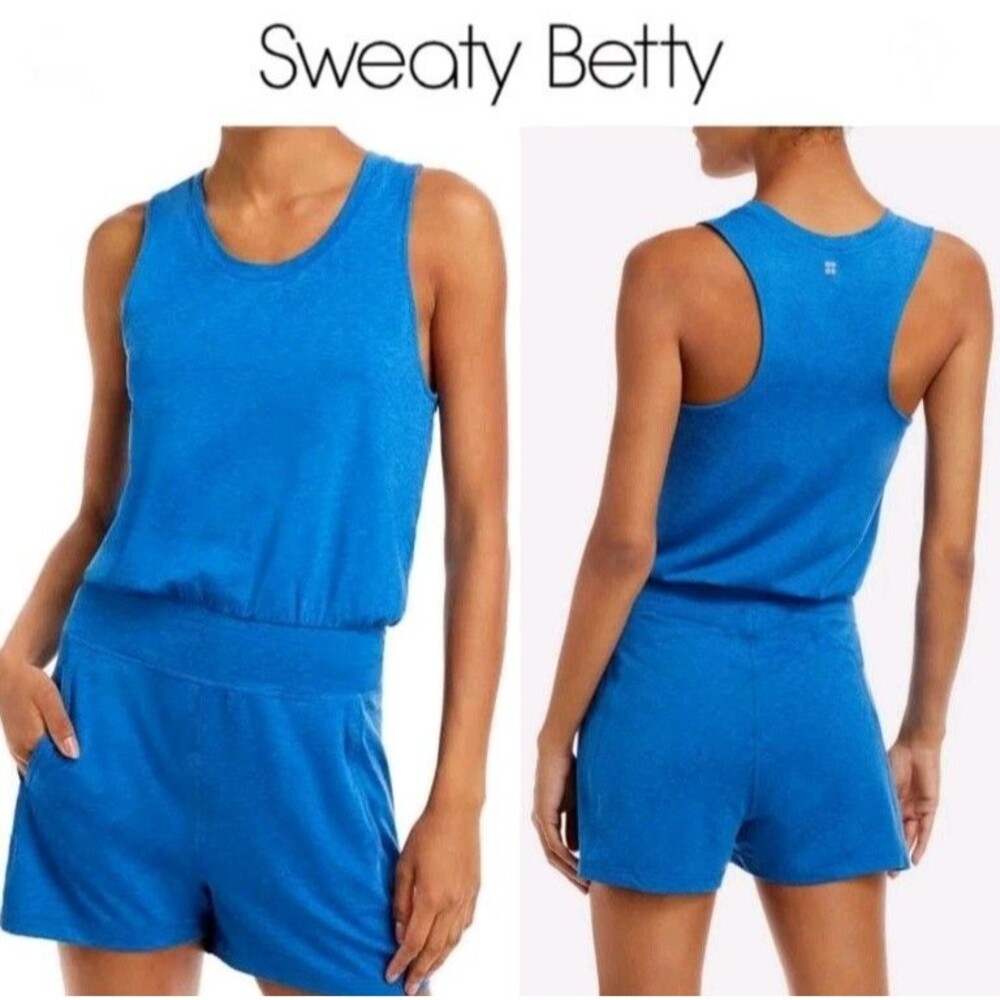 Sweaty Betty Blue Romper Sz L Athleisure Sporty Gym Tennis Pickleball Comfort